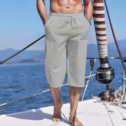 Best OUKU Men's Shorts Linen Shorts Summer Shorts Beach Shorts Capri Pants Pocket Drawstring Elastic Waist Plain Comfort Breathable Outdoor Daily Going out Fashion Streetwear Black White