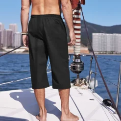 Best OUKU Men's Shorts Linen Shorts Summer Shorts Beach Shorts Capri Pants Pocket Drawstring Elastic Waist Plain Comfort Breathable Outdoor Daily Going out Fashion Streetwear Black White
