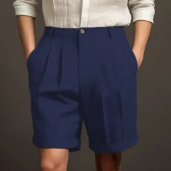 Best OUKU Men's Shorts Linen Shorts Dress Shorts Summer Shorts Pleated Shorts Buttons Pocket Pleats Plain Comfort Breathable Short Casual Daily Holiday Fashion Designer Black White