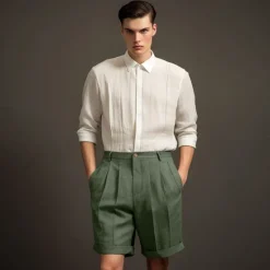 Best OUKU Men's Shorts Linen Shorts Dress Shorts Summer Shorts Pleated Shorts Buttons Pocket Pleats Plain Comfort Breathable Short Casual Daily Holiday Fashion Designer Black White