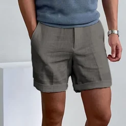 New OUKU Men's Shorts Linen Shorts Dress Shorts Summer Shorts Beach Shorts Zipper Plain Comfort Breathable Short Outdoor Daily Streetwear Stylish Casual Black White Inelastic