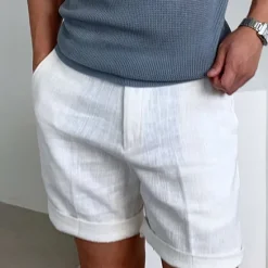 New OUKU Men's Shorts Linen Shorts Dress Shorts Summer Shorts Beach Shorts Zipper Plain Comfort Breathable Short Outdoor Daily Streetwear Stylish Casual Black White Inelastic