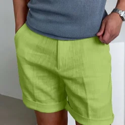 New OUKU Men's Shorts Linen Shorts Dress Shorts Summer Shorts Beach Shorts Zipper Plain Comfort Breathable Short Outdoor Daily Streetwear Stylish Casual Black White Inelastic