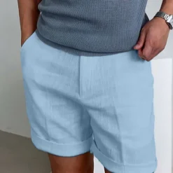 New OUKU Men's Shorts Linen Shorts Dress Shorts Summer Shorts Beach Shorts Zipper Plain Comfort Breathable Short Outdoor Daily Streetwear Stylish Casual Black White Inelastic