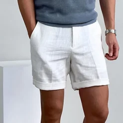 New OUKU Men's Shorts Linen Shorts Dress Shorts Summer Shorts Beach Shorts Zipper Plain Comfort Breathable Short Outdoor Daily Streetwear Stylish Casual Black White Inelastic