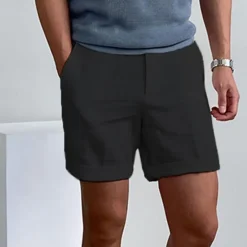 New OUKU Men's Shorts Linen Shorts Dress Shorts Summer Shorts Beach Shorts Zipper Plain Comfort Breathable Short Outdoor Daily Streetwear Stylish Casual Black White Inelastic
