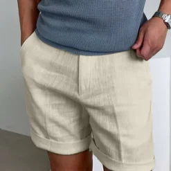 New OUKU Men's Shorts Linen Shorts Dress Shorts Summer Shorts Beach Shorts Zipper Plain Comfort Breathable Short Outdoor Daily Streetwear Stylish Casual Black White Inelastic