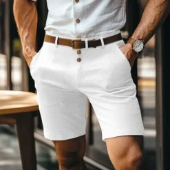 Outlet OUKU Men's Shorts Linen Shorts Buttons Pocket Straight Leg Plain Comfort Breathable Short Business Business Black White