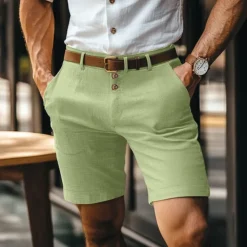 Outlet OUKU Men's Shorts Linen Shorts Buttons Pocket Straight Leg Plain Comfort Breathable Short Business Business Black White