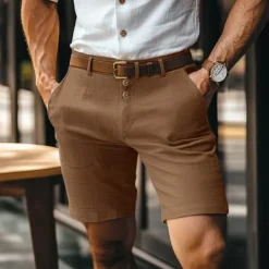 Outlet OUKU Men's Shorts Linen Shorts Buttons Pocket Straight Leg Plain Comfort Breathable Short Business Business Black White