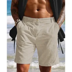 Outlet OUKU Men's Shorts Linen Shorts Summer Shorts Beach Shorts Pocket Plain Comfort Breathable Outdoor Daily Going out Fashion Casual White Blue