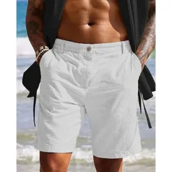 Outlet OUKU Men's Shorts Linen Shorts Summer Shorts Beach Shorts Pocket Plain Comfort Breathable Outdoor Daily Going out Fashion Casual White Blue