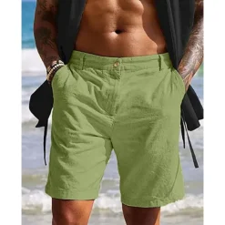 Outlet OUKU Men's Shorts Linen Shorts Summer Shorts Beach Shorts Pocket Plain Comfort Breathable Outdoor Daily Going out Fashion Casual White Blue