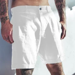 Online OUKU Men's Shorts Linen Shorts Summer Shorts Pocket Plain Comfort Breathable Outdoor Daily Going out Fashion Casual Black White