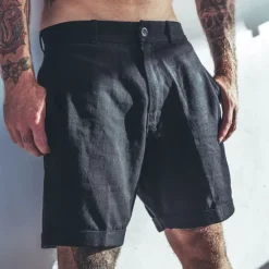 Online OUKU Men's Shorts Linen Shorts Summer Shorts Pocket Plain Comfort Breathable Outdoor Daily Going out Fashion Casual Black White