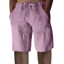 Online OUKU Men's Shorts Linen Shorts Summer Shorts Baggy Shorts Drawstring Elastic Waist Straight Leg Plain Comfort Breathable Short Sports Outdoor Daily Stylish Big and Tall White Yellow