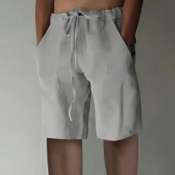 Online OUKU Men's Shorts Linen Shorts Summer Shorts Baggy Shorts Drawstring Elastic Waist Straight Leg Plain Comfort Breathable Short Sports Outdoor Daily Stylish Big and Tall White Yellow