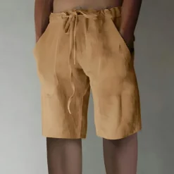 Online OUKU Men's Shorts Linen Shorts Summer Shorts Baggy Shorts Drawstring Elastic Waist Straight Leg Plain Comfort Breathable Short Sports Outdoor Daily Stylish Big and Tall White Yellow