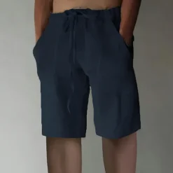 Online OUKU Men's Shorts Linen Shorts Summer Shorts Baggy Shorts Drawstring Elastic Waist Straight Leg Plain Comfort Breathable Short Sports Outdoor Daily Stylish Big and Tall White Yellow