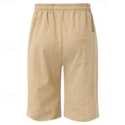 Sale OUKU Men's Shorts Linen Shorts Summer Shorts Beach Shorts Pocket Drawstring Elastic Waist Stripe Comfort Breathable Knee Length Outdoor Holiday Beach Vacation Casual Black White