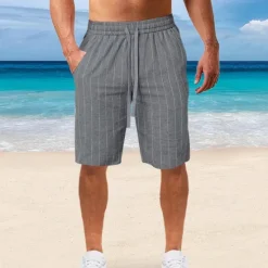 Sale OUKU Men's Shorts Linen Shorts Summer Shorts Beach Shorts Pocket Drawstring Elastic Waist Stripe Comfort Breathable Knee Length Outdoor Holiday Beach Vacation Casual Black White