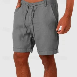 New OUKU Men's Shorts Linen Shorts Summer Shorts Beach Shorts Buttons Pocket Drawstring Plain Breathable Knee Length Outdoor Daily Going out Fashion Classic Style White Navy Blue