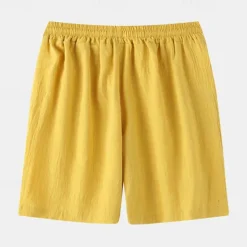 OUKU Men's Shorts Linen Shorts Summer Shorts Drawstring Elastic Waist Plain Comfort Short Casual Daily Holiday Linen Cotton Blend Fashion Classic Style Black White Yellow
