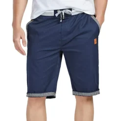 OUKU Men's Shorts Linen Shorts Summer Shorts Beach Shorts Patchwork Drawstring Elastic Waist Plain Comfort Breathable Outdoor Daily Going out Fashion Casual Light Khaki Black