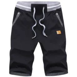 OUKU Men's Shorts Linen Shorts Summer Shorts Beach Shorts Patchwork Drawstring Elastic Waist Plain Comfort Breathable Outdoor Daily Going out Fashion Casual Light Khaki Black