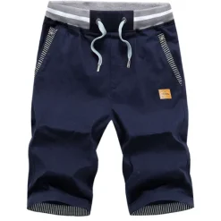 OUKU Men's Shorts Linen Shorts Summer Shorts Beach Shorts Patchwork Drawstring Elastic Waist Plain Comfort Breathable Outdoor Daily Going out Fashion Casual Light Khaki Black