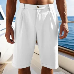 OUKU Men's Shorts Linen Shorts Summer Shorts Beach Shorts Pocket Shirred Plain Comfort Breathable Short Vacation Holiday Beach Hawaiian Boho Black White