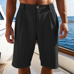 OUKU Men's Shorts Linen Shorts Summer Shorts Beach Shorts Pocket Shirred Plain Comfort Breathable Short Vacation Holiday Beach Hawaiian Boho Black White