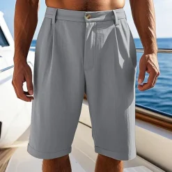 OUKU Men's Shorts Linen Shorts Summer Shorts Beach Shorts Pocket Shirred Plain Comfort Breathable Short Vacation Holiday Beach Hawaiian Boho Black White