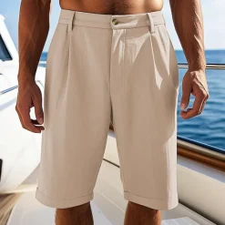 OUKU Men's Shorts Linen Shorts Summer Shorts Beach Shorts Pocket Shirred Plain Comfort Breathable Short Vacation Holiday Beach Hawaiian Boho Black White