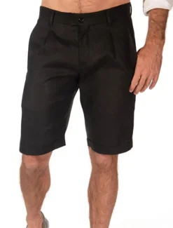 Online OUKU Men's Shorts Linen Shorts Dress Shorts Summer Shorts Beach Shorts Plain Breathable Soft Short Casual Daily Holiday Fashion Streetwear Black Beige Inelastic