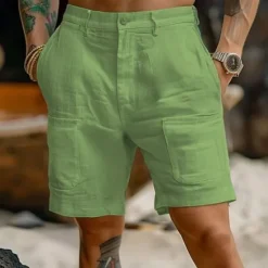 Sale OUKU Men's Shorts Linen Shorts Summer Shorts Beach Shorts Pocket Front Pocket Straight Leg Plain Comfort Breathable Knee Length Outdoor Casual Daily Fashion Streetwear White Sky Blue