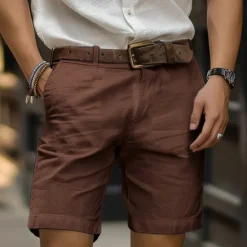 OUKU Men's Shorts Linen Shorts Dress Shorts Summer Shorts Zipper Buttons Pocket Plain Comfort Breathable Outdoor Daily Going out Fashion Casual Black White