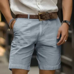 OUKU Men's Shorts Linen Shorts Dress Shorts Summer Shorts Zipper Buttons Pocket Plain Comfort Breathable Outdoor Daily Going out Fashion Casual Black White