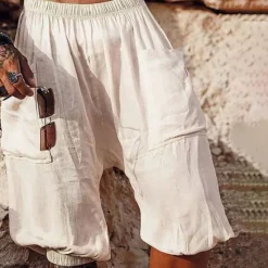 Hot OUKU Men's Shorts Linen Shorts Summer Shorts Bloomers Pocket Elastic Waist Baggy Plain Comfort Breathable Short Casual Daily Holiday Fashion Classic Style Black White
