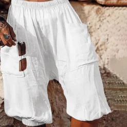 Hot OUKU Men's Shorts Linen Shorts Summer Shorts Bloomers Pocket Elastic Waist Baggy Plain Comfort Breathable Short Casual Daily Holiday Fashion Classic Style Black White