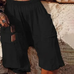 Hot OUKU Men's Shorts Linen Shorts Summer Shorts Bloomers Pocket Elastic Waist Baggy Plain Comfort Breathable Short Casual Daily Holiday Fashion Classic Style Black White