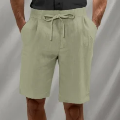 Discount OUKU Men's Shorts Linen Shorts Summer Shorts Beach Shorts Drawstring Elastic Waist Pleats Plain Breathable Knee Length Home Yoga Casual Athleisure White Brown