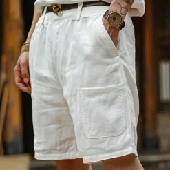 Discount OUKU Men's Shorts Linen Shorts Summer Shorts Pocket Front Pocket Straight Leg Plain Comfort Breathable Knee Length Party Outdoor Casual Fashion Basic White Blue