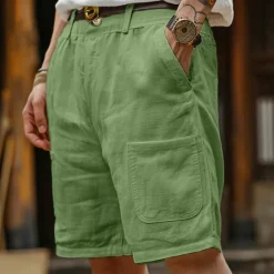 Discount OUKU Men's Shorts Linen Shorts Summer Shorts Pocket Front Pocket Straight Leg Plain Comfort Breathable Knee Length Party Outdoor Casual Fashion Basic White Blue