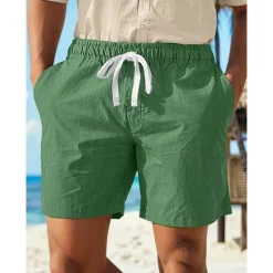 Online OUKU Men's Shorts Linen Shorts Summer Shorts Drawstring Elastic Waist Straight Leg Plain Comfort Breathable Above Knee Casual Daily Holiday Fashion Classic Style Black White