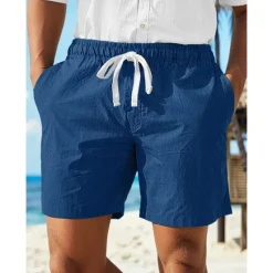 Online OUKU Men's Shorts Linen Shorts Summer Shorts Drawstring Elastic Waist Straight Leg Plain Comfort Breathable Above Knee Casual Daily Holiday Fashion Classic Style Black White