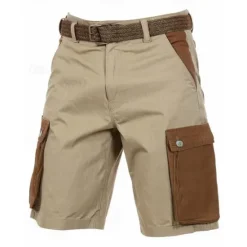 Sale OUKU Men's Shorts Linen Shorts Summer Shorts Patchwork Pocket Color Block Comfort Breathable Short Casual Daily Holiday Fashion Designer Green Khaki