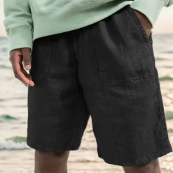 Discount OUKU Men's Shorts Linen Shorts Summer Shorts Beach Shorts Pocket Drawstring Elastic Waist Plain Comfort Breathable Knee Length Casual Daily Holiday Fashion Classic Style Black White