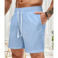 Discount OUKU Men's Shorts Linen Shorts Summer Shorts Beach Shorts Pocket Drawstring Elastic Waist Plain Comfort Breathable Short Vacation Holiday Beach Hawaiian Boho Black White