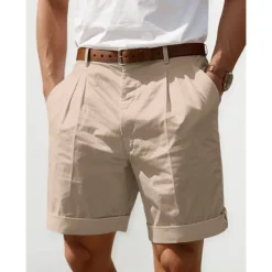 Clearance OUKU Men's Shorts Linen Shorts Dress Shorts Summer Shorts Pleated Shorts Pocket Pleats Straight Leg Plain Comfort Breathable Short Casual Daily Holiday Fashion Designer Black White
